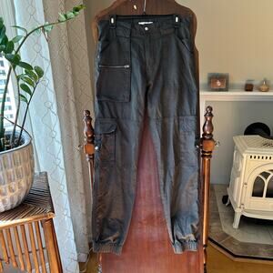 Standard Cloth Dark Gray Cargo Jogger Pants Small Pull On Drawstring